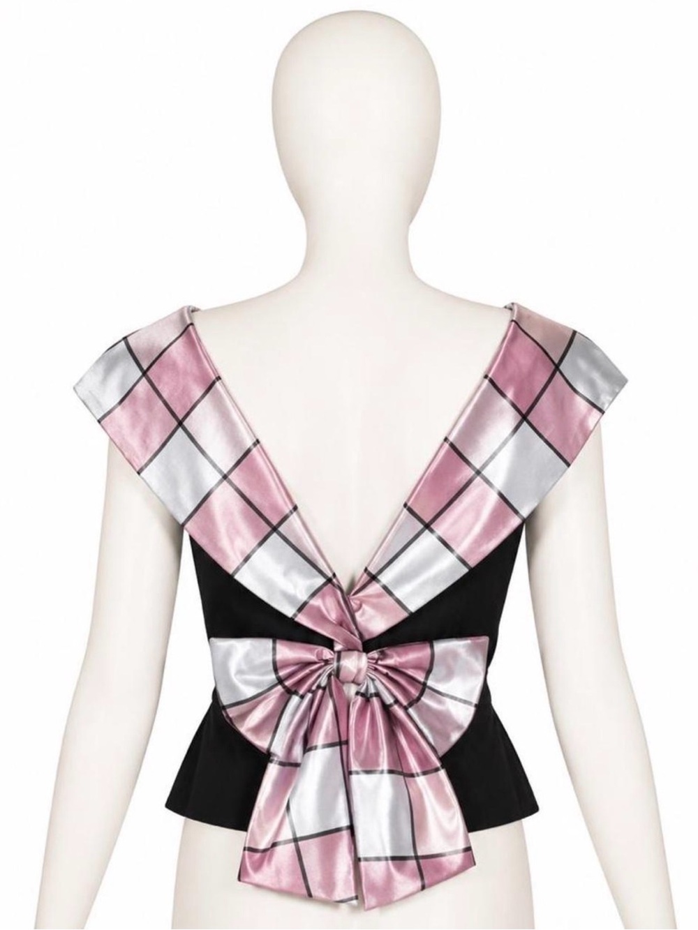 Vintage Prophecy Pink & Black Satin Plaid Bow Back Top | Size 6